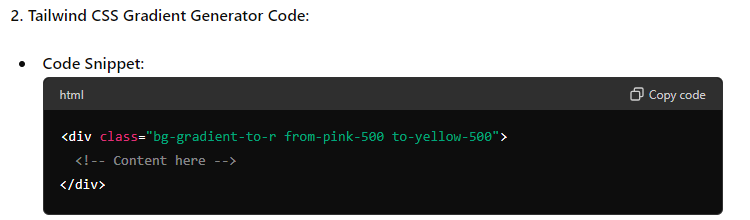 Tailwind CSS Gradient Generator: Tailwind Code