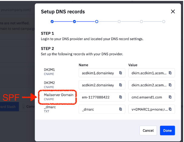 how to change the mailed-by ActiveCampaign: Setup DNS Records