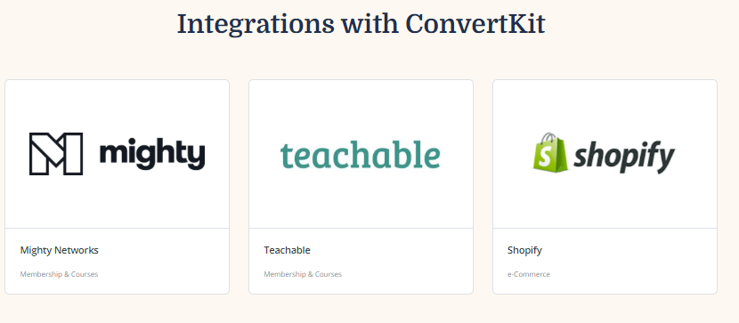 ConvertKit vs Mailchimp: Covertkit integrations