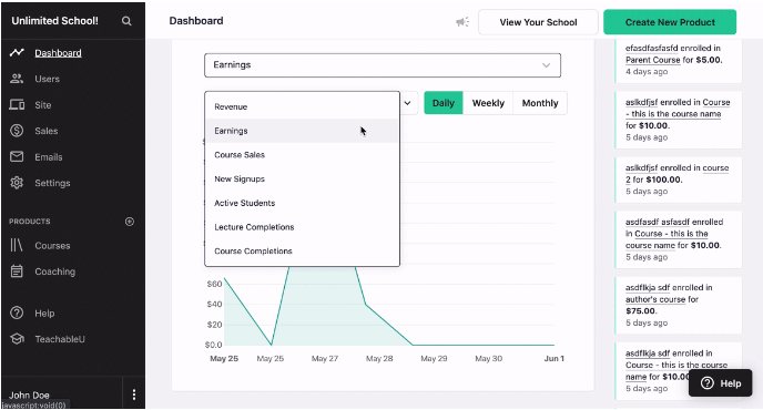 Teachable Alternatives: Teachable Dashboard