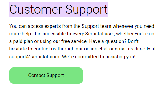 SEMrush vs Serpstat: Serpstat customer support