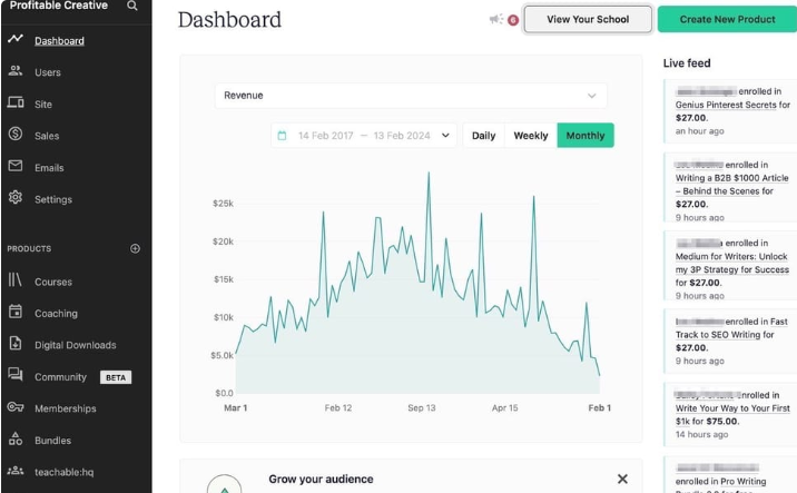 how to add a checkbox in Teachable: Teachable dashboard