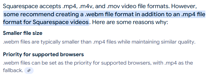 Squarespace background video best format: Squarespace WebM