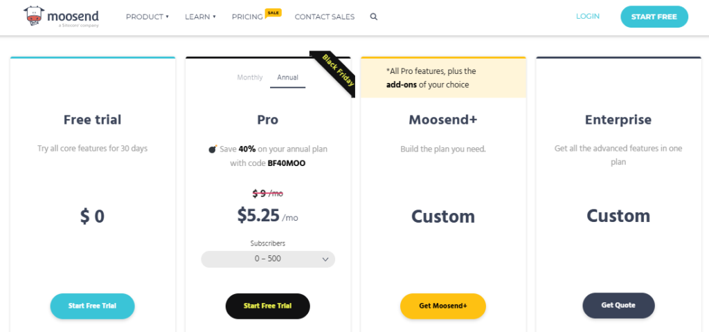  sites like GetResponse: Moosend pricing plans