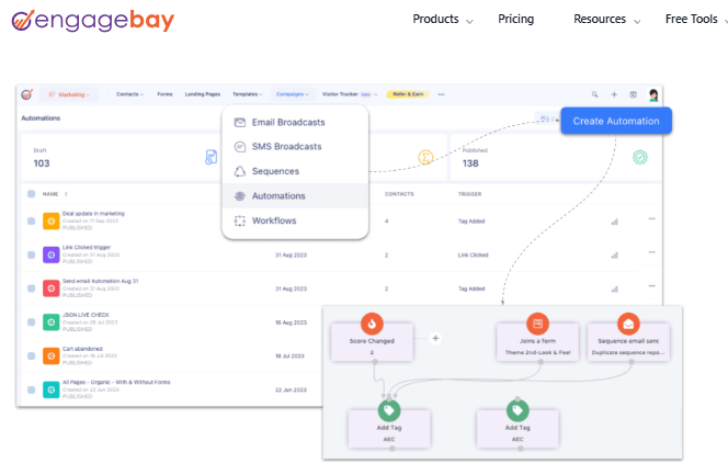 EngageBay All-In-One Suite:  Engagebay email automations