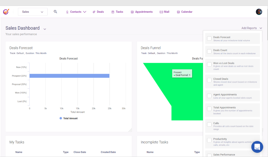 EngageBay All-In-One Suite:  Engagebay sales dashboard