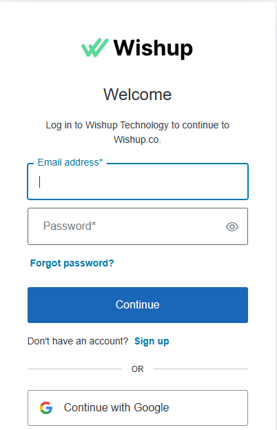 Wishup: Wishup sign up and sign in  page