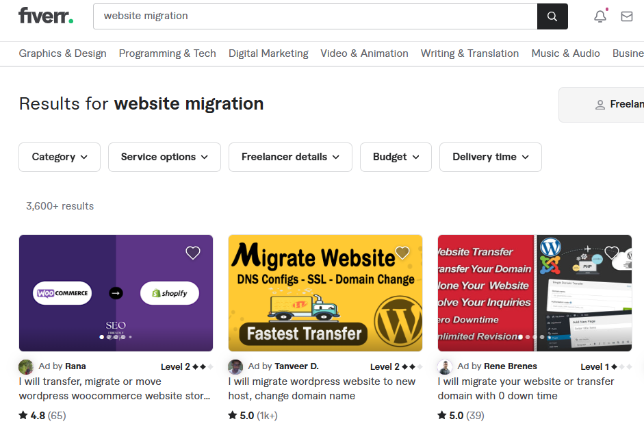 Fiverr migrate website to Squarespace: Fiverr search website migration