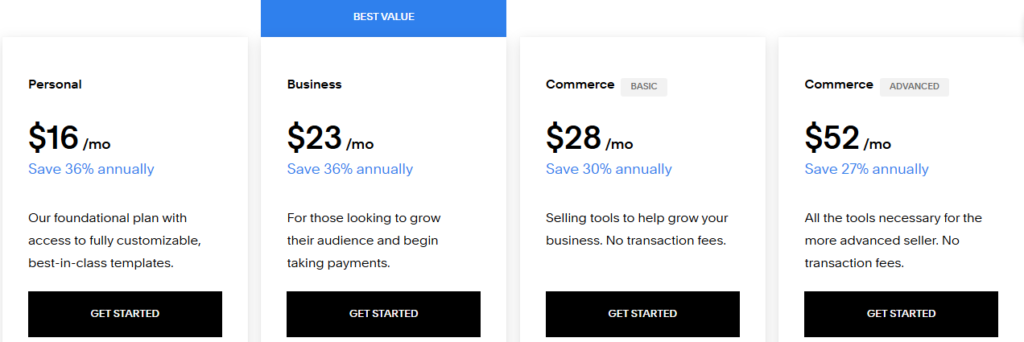 Fiverr migrate website to Squarespace: Squarespace pricing plans