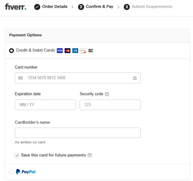 Fiverr Promo Code: Payment Section