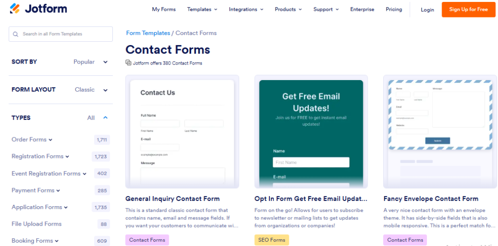 Jotform pricing: Contact forms