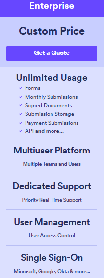 Jotform pricing: Enterprise plan