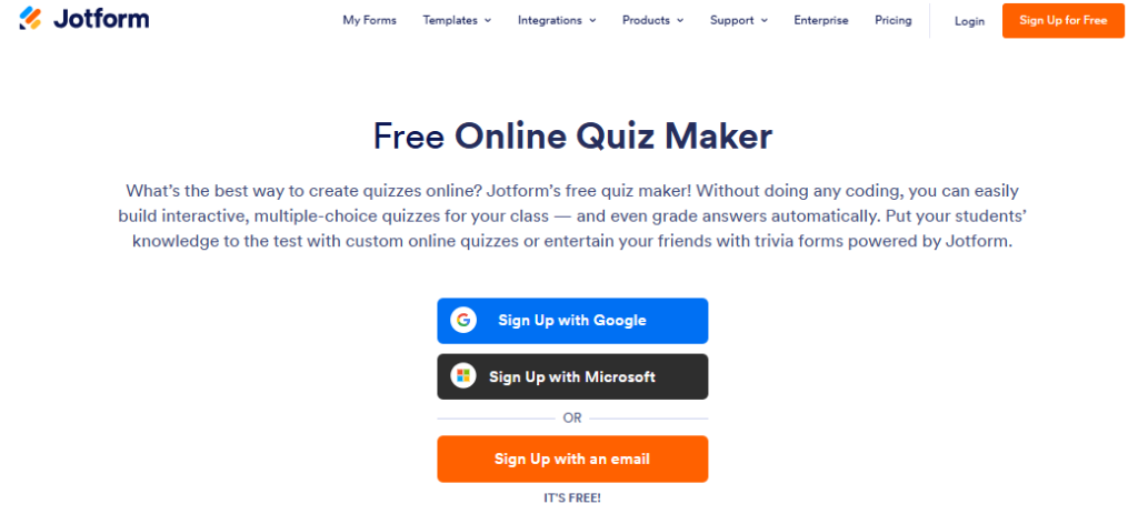 Jotform pricing: Online quiz maker