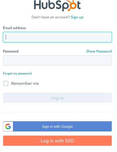  HubSpot login page