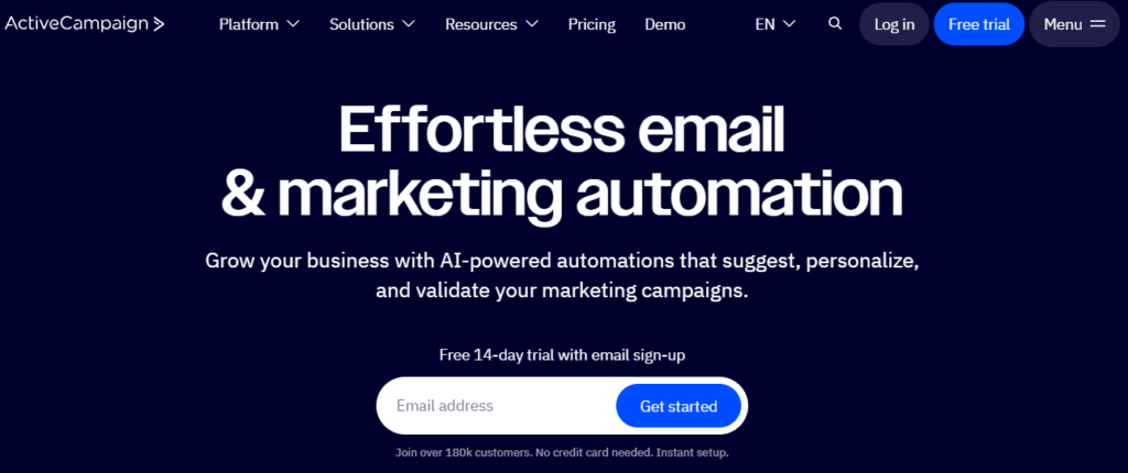 Bulk Email Marketing Software: Activecampaign interface